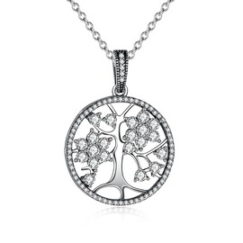 Sparkling Women's Necklace with Tree of Life Pendant, Tree of Life, 925 Sterling Silver, Zirconia Crystals Autiga®, Silver, Cubic Zirconia