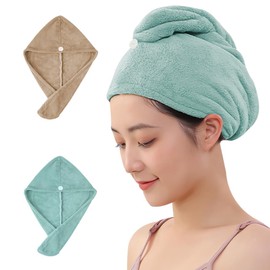 AGKXHDEC 2 Packs Microfiber Towel, Hair Turbans for Wet Hair, Drying Hair Wrap for Women (Brown,Light Green)