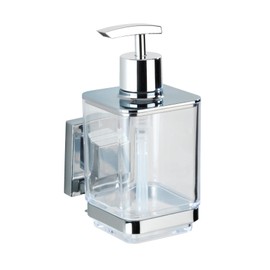 WENKO Vacuum-Loc soap Dispenser Quadro, Stainless Steel, Silver Shiny, 7.5 x 10 x 16 cm