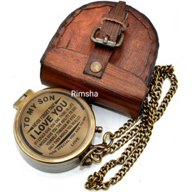 Rimsha Brass Compass Nautical Pocket Compass,Leather Case Vintage Gift for Husband,Son,to My Man, to Our Son,to My Fiancé,Dad,Boyfriend,for Customized Compass