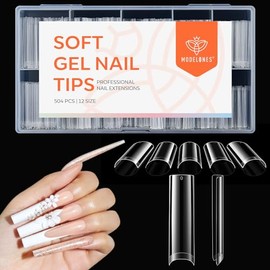 Modelones Nail Tips, 504 Pieces, Soft Gel Tips Set, Half Cover Nail Tips Set, PMMA Resin Nail Tips, Artificial Nails for Sticking, Nail Art, DIY, 12 Sizes, Extra Long