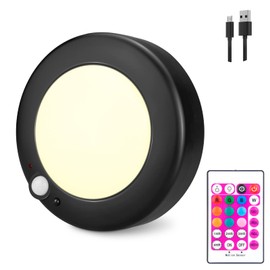 HONGUT Battery Operated Ceiling Light, LED Motion Sensor Light with Remote, Cordless Shower Light, 10 Color Changing Hallway Light Overhead Lights for Wall Stair Shed,Black