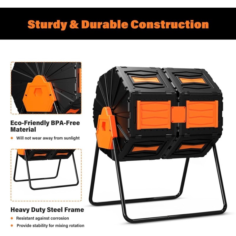 Marcytop 45 Gal Compost Bin Dual-Chamber Outdoor Composter Tumbler Rotating