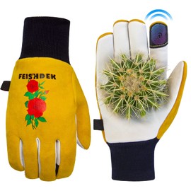 Cactus Gloves Soft Deerskin Women Gardening Glove Thorn Proof for Cacti Handling (Small, Yellow)