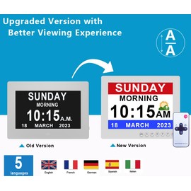 MASSII 8 Inch Extra Large Upgraded Dementia Clock 19 Alarms with Auto DST, 20 Custom Reminders,10-Level Auto Dimmer, 6 Display Modes, Digital Clock with Date and Time, 8" White with Remote