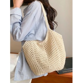 Jusavie Crochet Bags for Women Slouchy Hollow Woven Shoulder Purse Summer Beach Tote Handbags for Daily & Vacation 2025