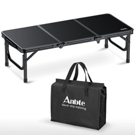 Anbte Anbte 3ft Low Folding Picnic Table, Thicker Aluminum Small Camping Table with Storage Bag, Portable Handle, Lightweight, for Camping Beach Party Picnic Floor, 34.2" x 15.7" x 10.3", Black