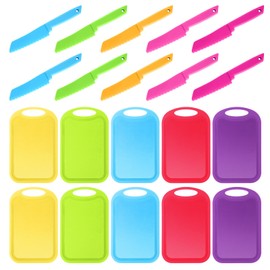 Yinkin 20 Pcs Kids Plastic Knife Set with Cutting Board Toddler Knife Tools, Including 10 Child Safe Knife 10 Chopping Board Kids Cooking Utensils for Cooking Club, Preschool