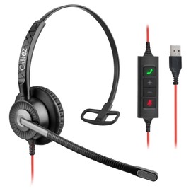 Callez USB-Headset mit Mikrofon & Audio-Steuerungen, ENC Dual-Mikrofon, Geräuschunterdrückung, kabelgebunden, Computer-Kopfhörer für Teams, Zoom, Videoanruf, Geschäft, Büro, Heimarbeit, kristallklar