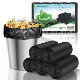 Small Biodegradable Trash-Bags Bathroom 2 Gallon-Black - Mini Garbage Bags Compostable Kitchen Unscented Tiny Strong Office Car Waste Basket Liners 100count Thick Chenyucheng