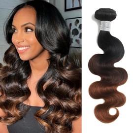 ANMETAN 10A Chestnut Brown Ombre Body Wave Bundle Human Hair 18 Inch, T1B/2/30 3 Tone Color Human Hair Single 1 Bundle 100% Remy Hair Wavy Bundle Sew In Dark Roots Keep Soft Glossy after Washes