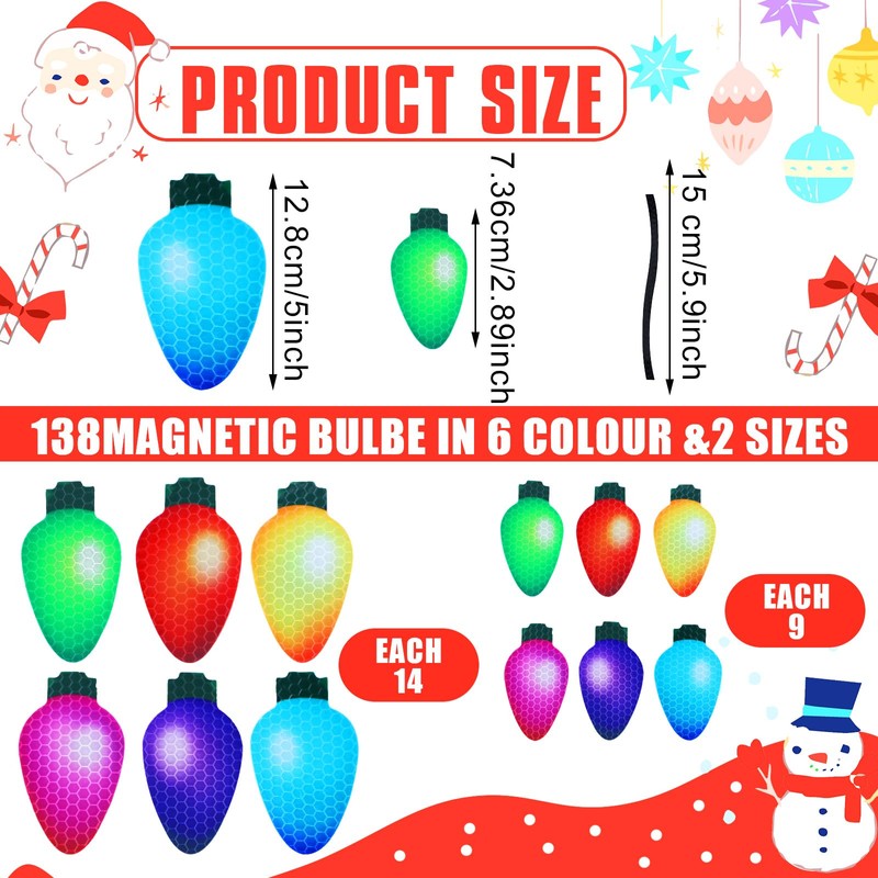Outus 190 Pcs Christmas Car Refrigerator Decoration Magnets Bulk Reflective