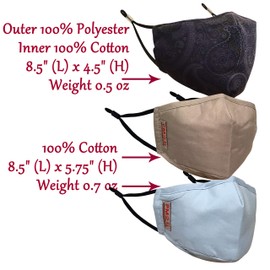 Spotlight Hosiery 3 PACK Washable Reusable Face Mask Nose Wire Ear Adjuster Filter Pocket (Adult THK-MIX102 (Black Paisley (Polyester), Gray (Cotton), Light Blue (Cotton)))