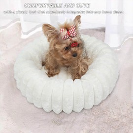 Tiny Dog Bed for Small Dogs and Cats – 16 Inch Donut Washable Soft Comfort Indoor Extra Small Pet Bed,Calming Anti-Anxiety Non-Slip Fluffy Plush Faux Fur Round Puppy Beds Fits Up to 5 lbs Pets,Cream