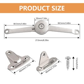Janety Pack of 2 flap fittings, flap support, lid support hinges, flap fitting with screw and hex key, folding hinge 360° for kitchen and cabinet doors