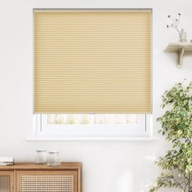 LazBlinds Cordless Cellular Shades, Polyester Light Filtering Honeycomb Shade Pleated Blinds for Window Size 42'' W x 64'' H, Yellowish-Brown
