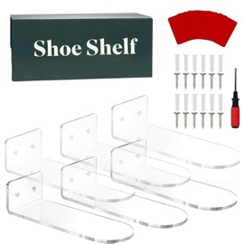 6 pcs Upgraded Acrylic wall mounted shoe rack, Acrylic shoe shelf for wall, Durable 5mm Thick Design, Holds Up to 5 lb, Perfect for Entryway, Bedroom Decor - Stylish Transparent Display Rack for Shoes