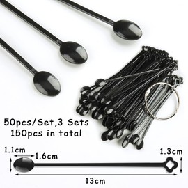 150 Pcs Black Spoon Shaped False Nail Swatch Sticks Nails Art Polish Practice Display Tips Acrylic Nail Sample Sticks With Metal Split Ring Nails tech Supplies for Home or Salon Use