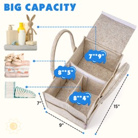 Maliton Organizador de pañales para bebé con asas, organizador de fieltro para cambiador, contenedor esencial para recién nacidos con tapa