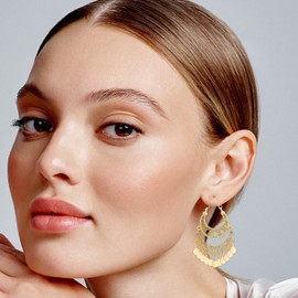 18K Gold Plated Filigree Dangling Large Gold Chandelier Earrings for Women Indian Jewelry for Women