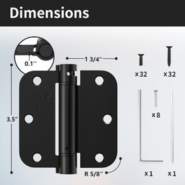 Bubxo 4 Pack Self Closing Door Hinges, Spring Hinges Self Closing 3.5 Inch with 5/8'' Radius Corners, Adjustable Tension for Garage, Front, Back Door, UL Listed, Left and Right Hand, Matte Black