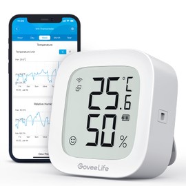 GoveeLife WLAN Hygrometer Thermometer, Digital Temperature and Humidity Meter Indoor with App Notification Alarm & Data Storage, Remote Control, Suitable for Bedroom, Wine Cellar