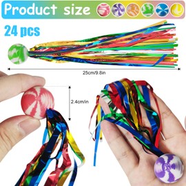 Shinybox Bouncy Balls for Children, Pack of 24 Jumping Balls with Coloured Ribbons, Bouncy Balls, Rubber Ball Toy, Party Bags, Guest Gift for Children, Birthday, Children's Party, Gift Bag Filling