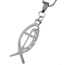 R.H. Jewelry Jesus Fish and Cross Pendant Stainless Steel Jewelry
