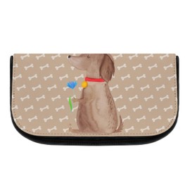 Mr. & Mrs. Panda Cosmetic Bag Dog Flower, brown, Hand drawn