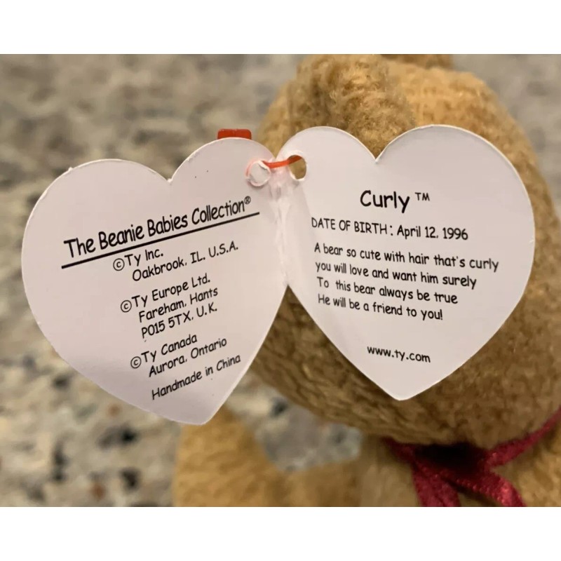 TY BEANIE BABY CURLY THE BROWN NAPPY BEAR 9” STUFFED