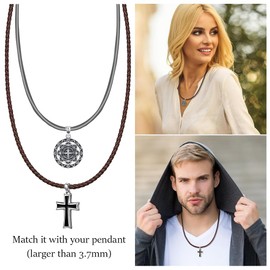 JEVINDA Leather Necklace 925 Sterling Silver Clasp 2.5mm/3mm Braided Genuine Leather Cord for Men and Women 46-61cm optional Chain for Pendant DIY With gift box (18'', Brown braid)