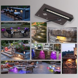 (4 Pack) 4W RGBCW LED Hardscape Lighting, 7 Inch AC/DC 12V Low Voltage Reatining Wall Lights, IP65 Waterptoof Outdoor Paver Landscape Lighting, Color Changing, UL Listed Cord for Step Deck