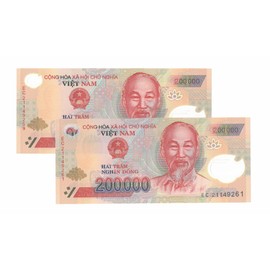 2 x 200,000 VND, Uncirculated Banknotes. Total 400,000