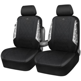 CAR PASS Oxford Bling Diamond Car Seat Covers 2 Front Interior Sets, Waterproof Shining Glitter Sparkly Crystal Universal Armrest Fit 95% Automotive Truck SUV Cute Women Girl, Black Silver Rhinestone