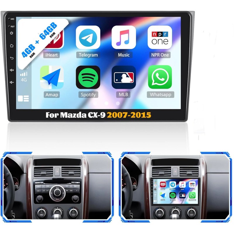 For Mazda CX-9 2007-2015 Carplay Android 13 Stereo Radio 64GB