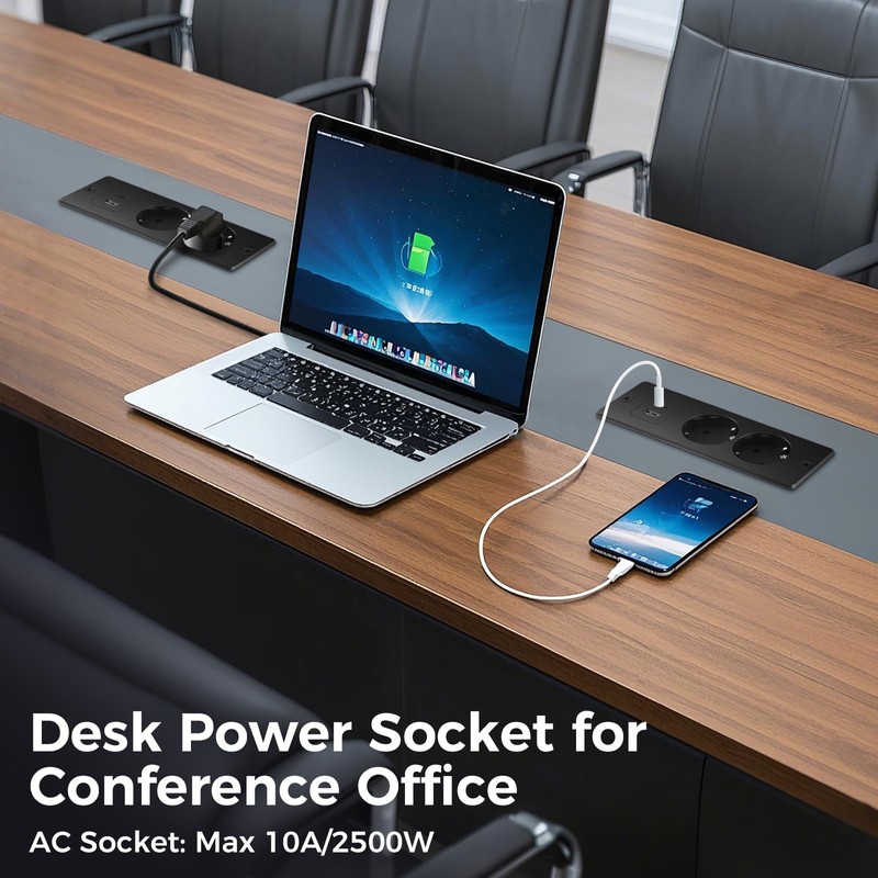 Tischplatte Steckdose mit USB C,Tischsteckdose Doppelstecker für Tischplatte oder Arbeitsflächen,Schreibtisch