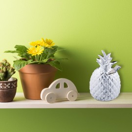 Relaxdays Decorative Pineapple Piggy Bank with Lock, 2 Keys, Ceramic Money Box, H x D 16 x 9 cm, Silver, Pack of 1