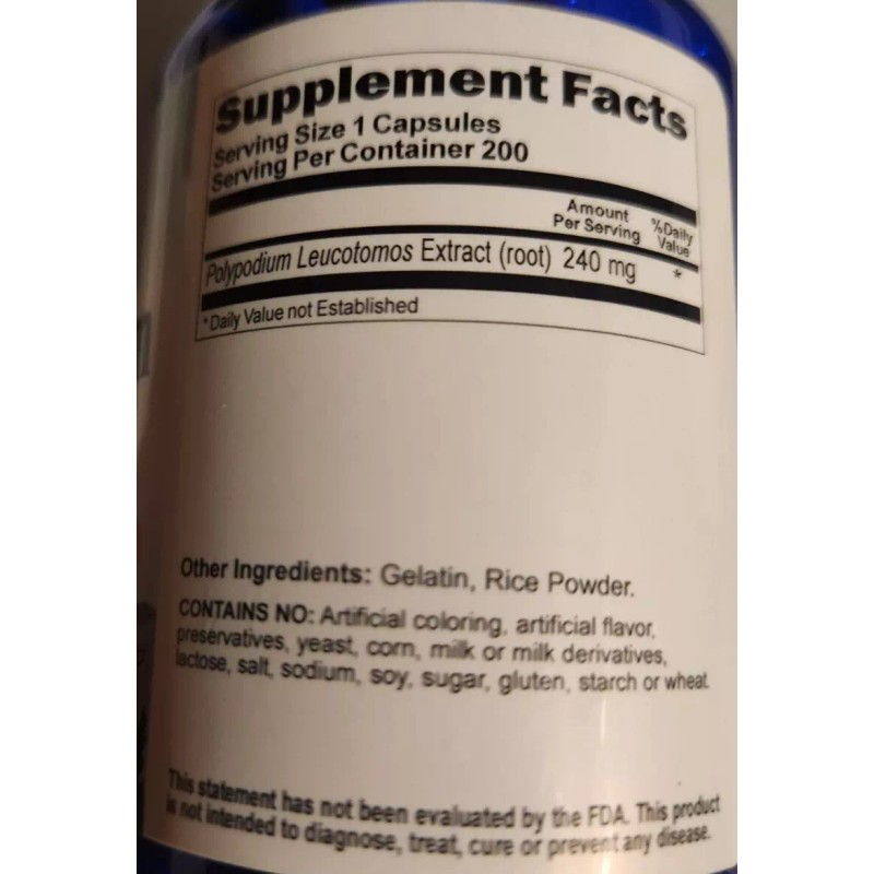 Vitamins Because Polypodium Leucotomos Extract 240mg 200 Capsules by Vitamins