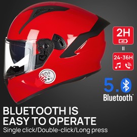 ILM Motorcycle Helmets with Built in Bluetooth Full Face Casco para Moto Dual Visor for Adults Men Women DOT Model-X9(Red,L)