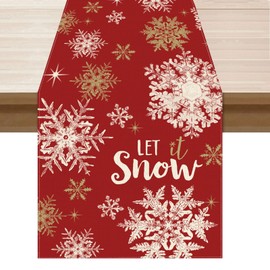 XCHI Red Let it Snow Snowflake Winter Christmas Xmas Table Runner Table Decoration for Party Home Kitchen Dining Holiday Decor 13x72 Inch