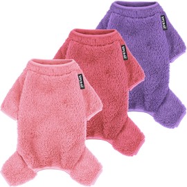 XPUDAC 3 Pack Dog Sweater Dog Winter Clothes for Small Medium Dogs Girl Fleece Dog Pajamas for Winter Christmas-2XL（Purple,Hot Pink,Pink