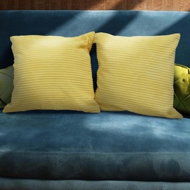 Betadistor Corduroy Cushion Covers Pack of 2 Decorative Square Throw Pillow Covers Cushion Soft Pillowcase 45 x 45cm（18 x 18 Inches） for Home decor Sofa Couch Bedroom, Light Yellow, 517-0356
