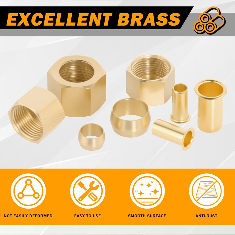 HASAOMOI 255PCS Brass Compression Sleeves Ferrules Inserts Nuts Fittings for