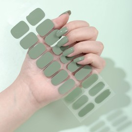 LIFOOST Fully Cured Gel Nail Strips Solid Green Long Lasting Nail Polish Wraps Salon-Quality Free Nail Lamp Light Gel Nail Stickers for Women Manicure