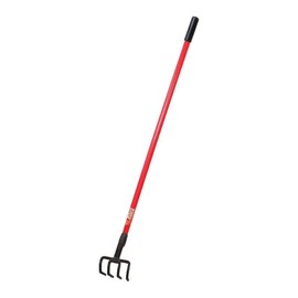 Bully Tools Four Tine Cultivator – Heavy Duty Potato Hook Cultivator for Gardening with Long Fiberglass Handle, Mini Rake & Shrub Rake Function, Tilling & Aerating Tool - 100% Made in the USA, 58-Inch