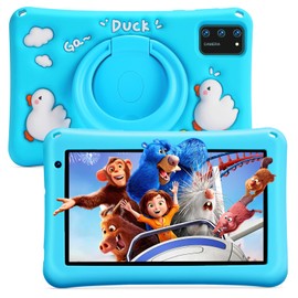 BISAIKASOW Kids Tablet 7 inch, Android 13, 8GB RAM 64GB ROM Expandable, Octa-Core, 5800mAh Battery, Parental Control, WiFi, Dual Camera, Preloaded Educational Apps, with Drop-Proof Case (Blue)