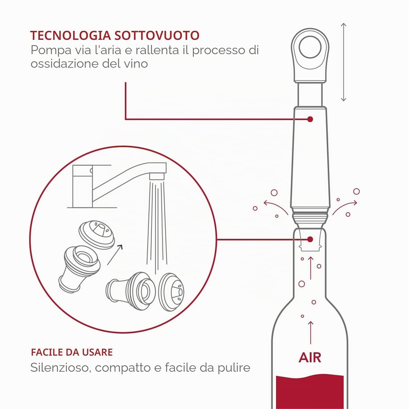Vacu Vin Set Pompa Vino con Tappi Riutilizzabili - Set