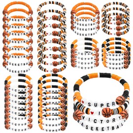 yesaior 48pcs Sports Charm Bracelets, Soccer Softball Basketball Player Gifts Beaded Ball Adjustable Clay Bracelets Jewelry Sports Gifts Supplies for Teen Adults (Basketball)