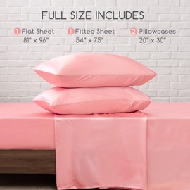 MR&HM Satin Bed Sheets, Full Size Sheets Set, 4 Pcs Silky Bedding Set with 15 Inches Deep Pocket for Mattress(Full, Blush)