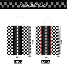 SKTMH Race Car Party Supplies, 24Pcs Racing Car Party Bags with Handles Black and White Checkered Gift Bags Racing Car Treat Bags Goodie Candy Party Favors Bags for Boys Race Car Birthday Decorations